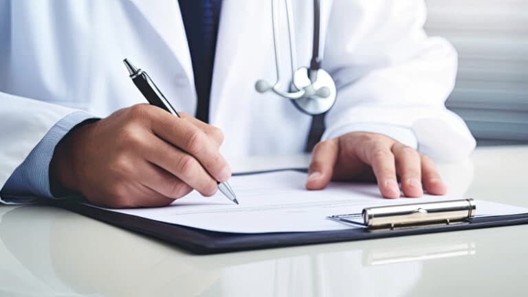 Doctor writing on a clipboard